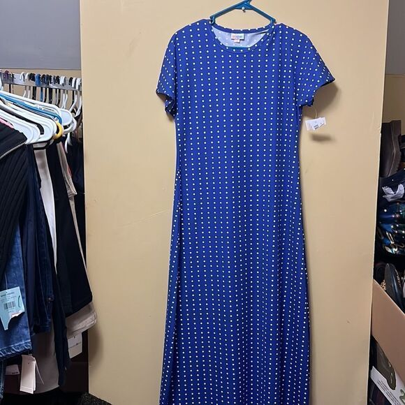 🆕 LULAROE SMALL MARIA FULL LENGTH DRESS Royal blue polka dot dress - Picture 3 of 5